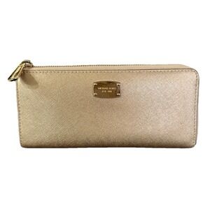 Michael Kors Wallet Gold Metallic Zip Around Gold Tone Hardware